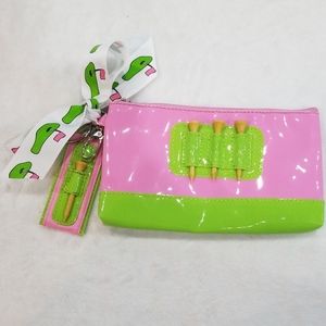 Mud Pie Pink/Green Golf Tee Clutch Wallet